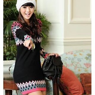 Geometric Pattern Sweater Dress