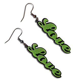 Sweet Green Glitter Love Dangle Earrings
