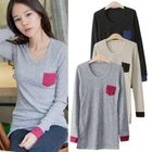 HAPPY CAT - Contrast-Trim U-Neck T-Shirt