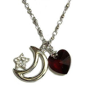 Starry Moon January Birthstone Necklace - Garnet