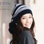 Melissa - Set: Pompom Stripe Beanie + Scarf