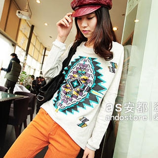 Geometric Pattern Drop-Shoulder Pullover Geometric Pattern Drop-Shoulder Pullover