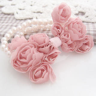 Pearl chiffon bow bracelet -pink