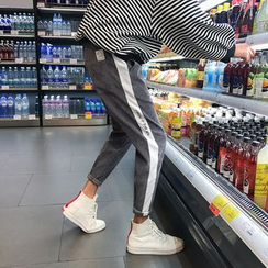 YamYork - Contrast-Trim Slim-Fit Pants YamYork - Contrast-Trim Slim-Fit Pants