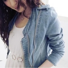 D.P-Shop - Zip-Accent 3/4-Sleeve Cropped Biker Jacket