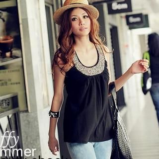 Beaded Neckline Shirred Tank Top Beaded Neckline Shirred Tank Top