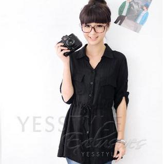 3/4-Sleeve Drawstring Dress Shirt 3/4-Sleeve Drawstring Dress Shirt
