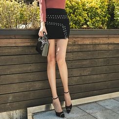 UUZONE - Eyelet Lace-Trim Mini Skirt UUZONE - Eyelet Lace-Trim Mini Skirt