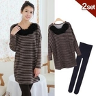 Celli Girl - Set: Faux-Fur Trim Striped Dress + Tights