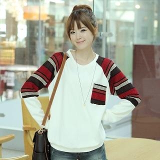 Striped Knit Panel Raglan Pullover
