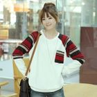 CLICK - Striped Knit Panel Raglan Pullover