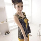 D.P-Shop - Tie-Front Dotted Sleeveless Chiffon Top