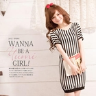 YUMI - Boatneck Short-Sleeve Striped Knit Dress