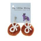 MyLittleThing - Orange Brown Felt Wool Ball Ball Ribbon Earrings