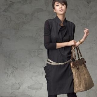 Set: Mandarin Collar Sleeveless Shirtdress + Belt