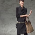 HALUMAYBE - Set: Mandarin Collar Sleeveless Shirtdress + Belt