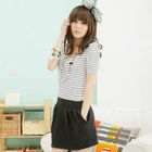 eFashion - Shirred-Sleeve Striped Panel Dress