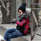 REDOPIN - Crewneck Plaid Sleeve Sweater