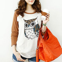 Dodostyle - Owl Print Raglan Sleeve T-Shirt Dodostyle - Owl Print Raglan Sleeve T-Shirt