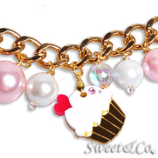 Mini Gold White Cupcake Swarovski Crystal Charm Bracelet