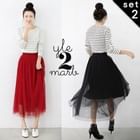 lovemark - Set: Boatneck Striped T-Shirt + Long Tulle Skirt