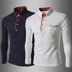 Aozora - Long-Sleeve Dotted Polo Shirt Aozora - Long-Sleeve Dotted Polo Shirt