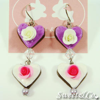 Sweet Lover Heart Rose Purple Chocolate Earrings