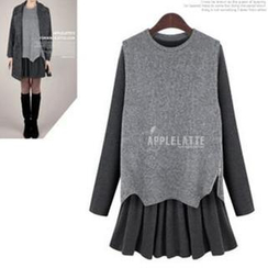 VIZZI - Set: Side-Zip Knit Vest + Long-Sleeved Dress VIZZI - Set: Side-Zip Knit Vest + Long-Sleeved Dress