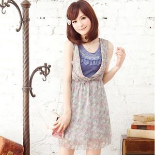 'Bow' Pattern Sleeveless Chiffon Dress