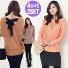 Stylementor - Set: Tied-Back Knit Top + Inset Skirt Leggings