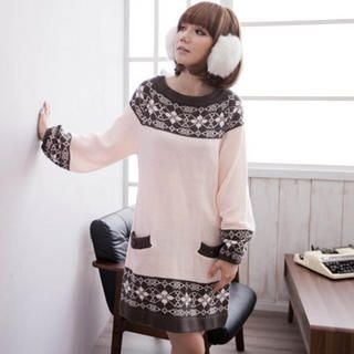 Two-Tone Snowflake-Print Sweater Dress Two-Tone Snowflake-Print Sweater Dress