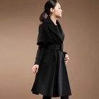 J.Ryu - Set: Elbow-Sleeve Wool Blend Coat + Genuine Leather Belt