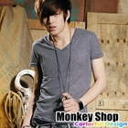 Monkey Shop - Striped Short-Sleeve V-Neck Tee