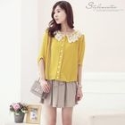 Stylementor - Lace Collar Elbow-Sleeve Cardigan