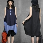 HALUMAYBE - Contrast-Trim Sleeveless Linen Dress