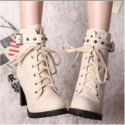 Colorful Shoes - Studded Buckled Lace-Up Boots Colorful Shoes - Studded Buckled Lace-Up Boots