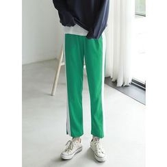BBAEBBAE - Band-Waist Contrast-Trim Pants BBAEBBAE - Band-Waist Contrast-Trim Pants
