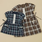 Biquette - Puff-Sleeve Plaid Dress with Lace Placket