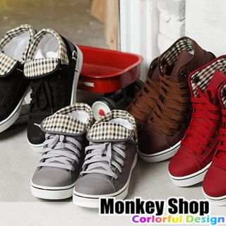 Faux-Leather Canvas High-Top Sneakers