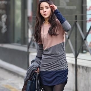 Color-Block Ruched Long-Sleeve Dress