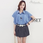 Stylementor - Set: Fluttered Sleeve Blouse + 2 Designs Shorts