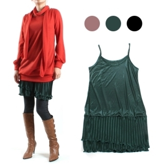 Satin Pleated Hem Chemise Satin Pleated Hem Chemise