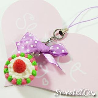 Sweet Purple Cupcake Polka Ribbon Phone Strap