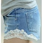 REDOPIN - Lace-Trim Denim Shorts