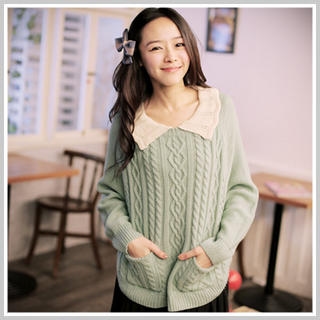 Crochet-Collar Cable-Knit Sweater