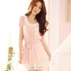 Tokyo Fashion - Rosette-Neckline Tie-Waist Chiffon Dress