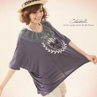 CatWorld - Lace Collar Dip-Back Printed Top