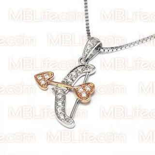 18K Red Gold and White Gold Love's Arrow Diamond Pendant with Chain 18K Red Gold and White Gold Love's Arrow Diamond Pendant with Chain