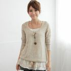 eFashion - Set: Knit Top + Floral Camisole + Necklace