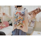 Sechuna - Boatneck Bow-Print Top with Brooch